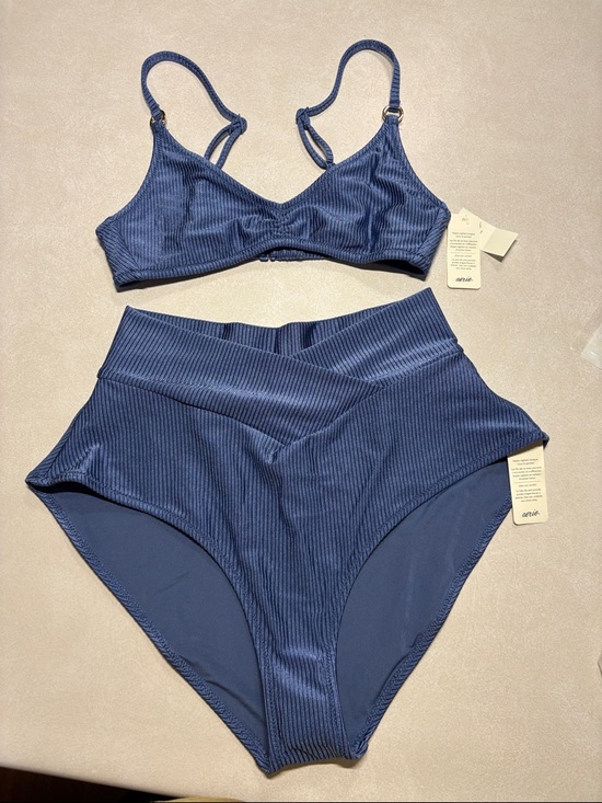 aerie Other - aerie Blue Ribbed High-Waist Bikini Set top XS bottom M